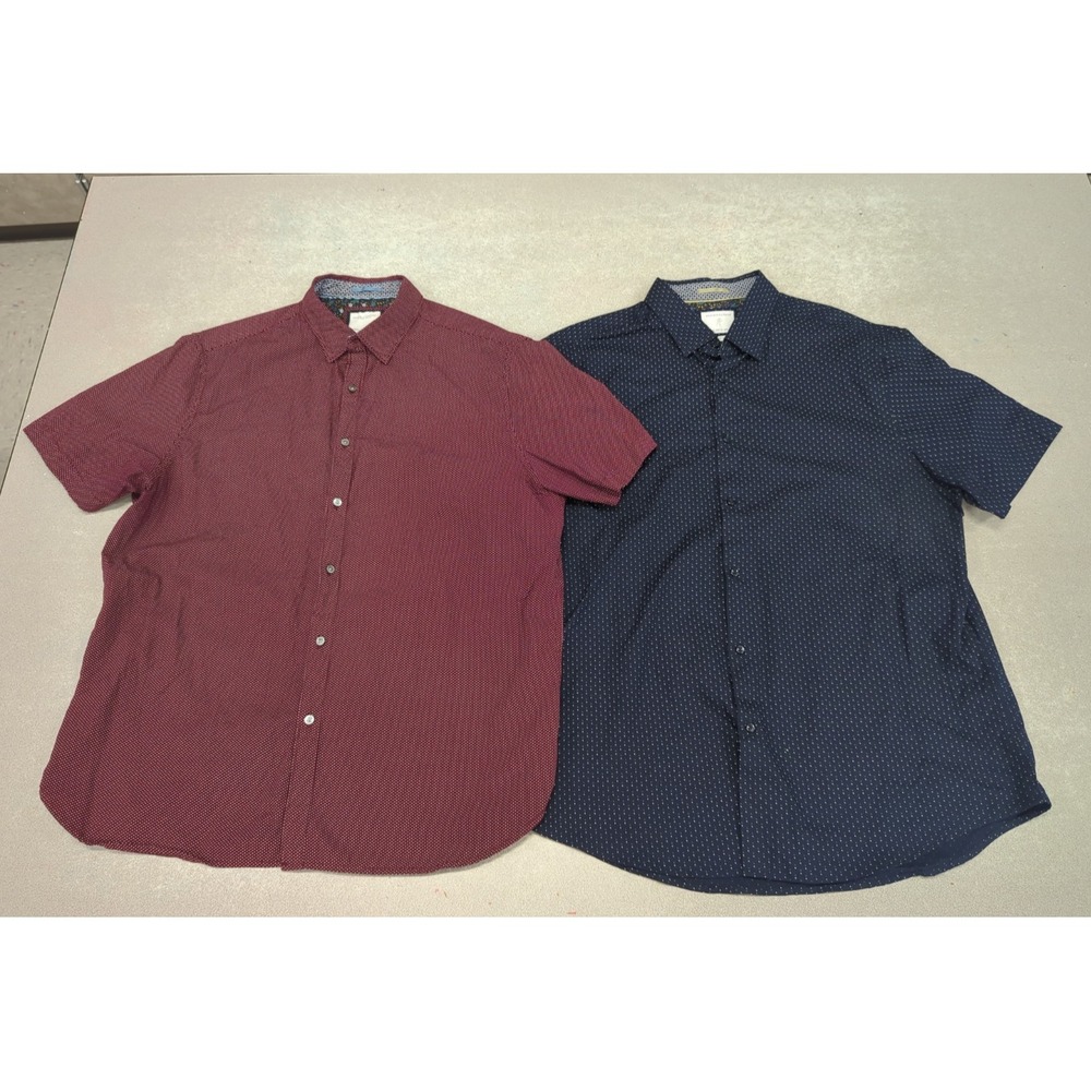 Lot of 2 Mens XL Shirts Denim & Flower Ricky Singh Short Sleeve Burgundy Navy